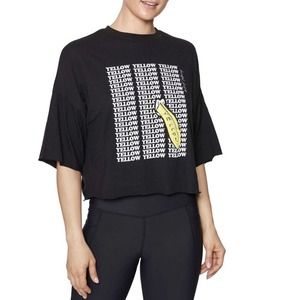Betsey Johnson Cropped Graphic Tee Black Yellow Banana Tongue